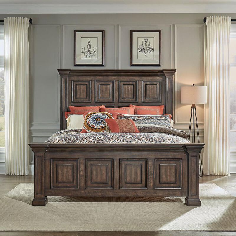 Liberty Furniture Big Valley Panel Bed in Whitestone w/ Heavy Distressing image number 2