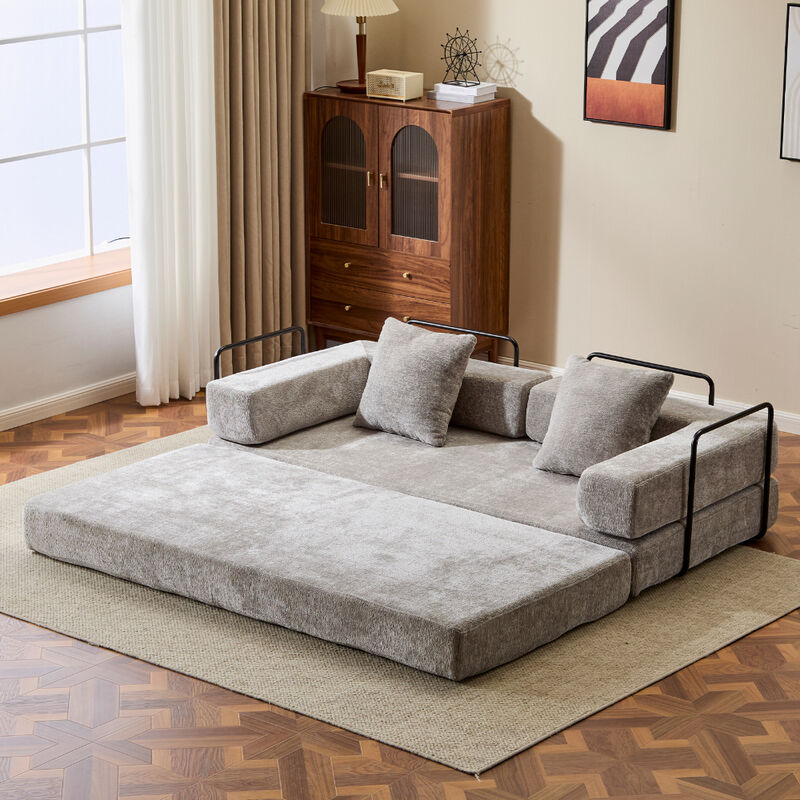 Chenille Floor Sofa Bed &ndash; Comfy Futon Couch with Pillow and Back Support