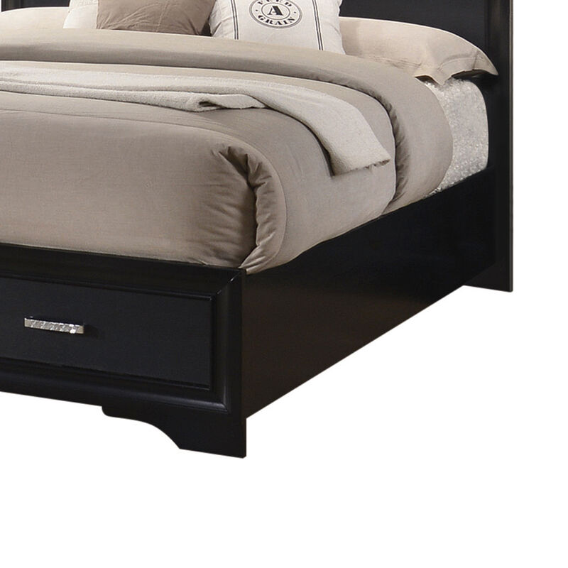 Transitional 2 Drawer Wooden Queen Size Bed with Glitter Stripe, Black-Benzara