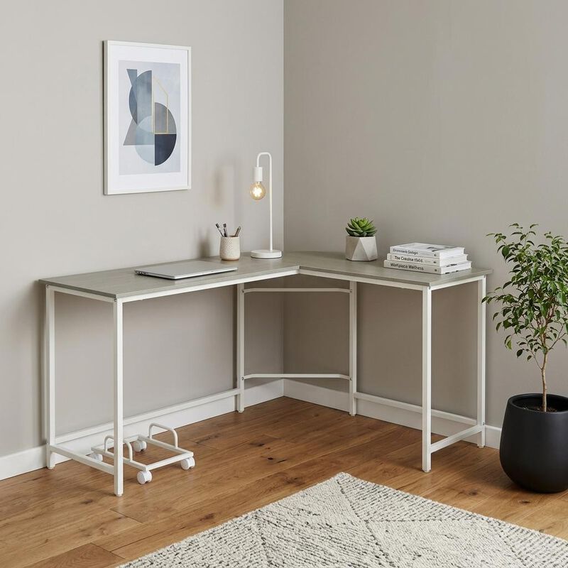 HomeRoots 66" Gray and White L Shape Computer Desk image number 1