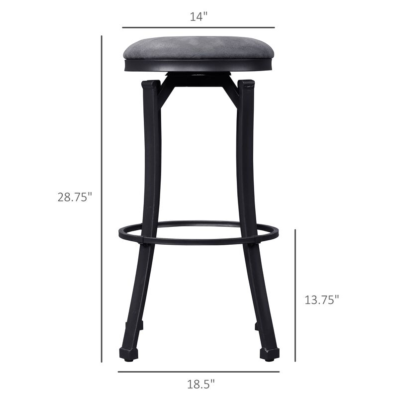 Bar Stools Set of 2, Vintage Barstools with Footrest, Microfiber Cloth Bar Chairs 29" Seat Height with Powder-coated Steel Legs, Dark Grey image number 3