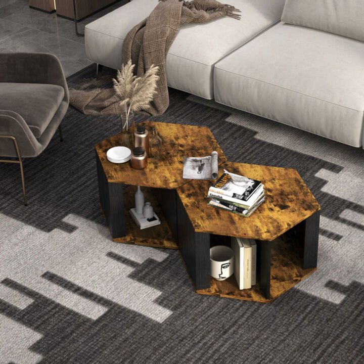 2 Pieces Hexagonal Side End Table for Living Office Coffee Room