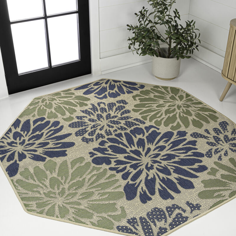 Zinnia Modern Floral Textured Weave Octagon Indoor/Outdoor Area Rug image number 1