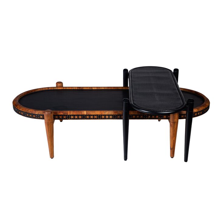 50, 39 Inch 2 Piece Oval Acacia Wood and Metal Nesting Coffee Table Set, Brown and Black-Benzara