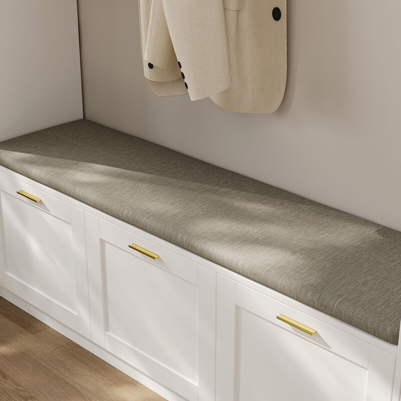 FUFU&GAGA Grand Wardrobe with Glass Doors, Soft Matte Finish, P2 MDF Construction, Gold Handles & Cushioned Nook (122"W x 97"H x 15.7"D),White