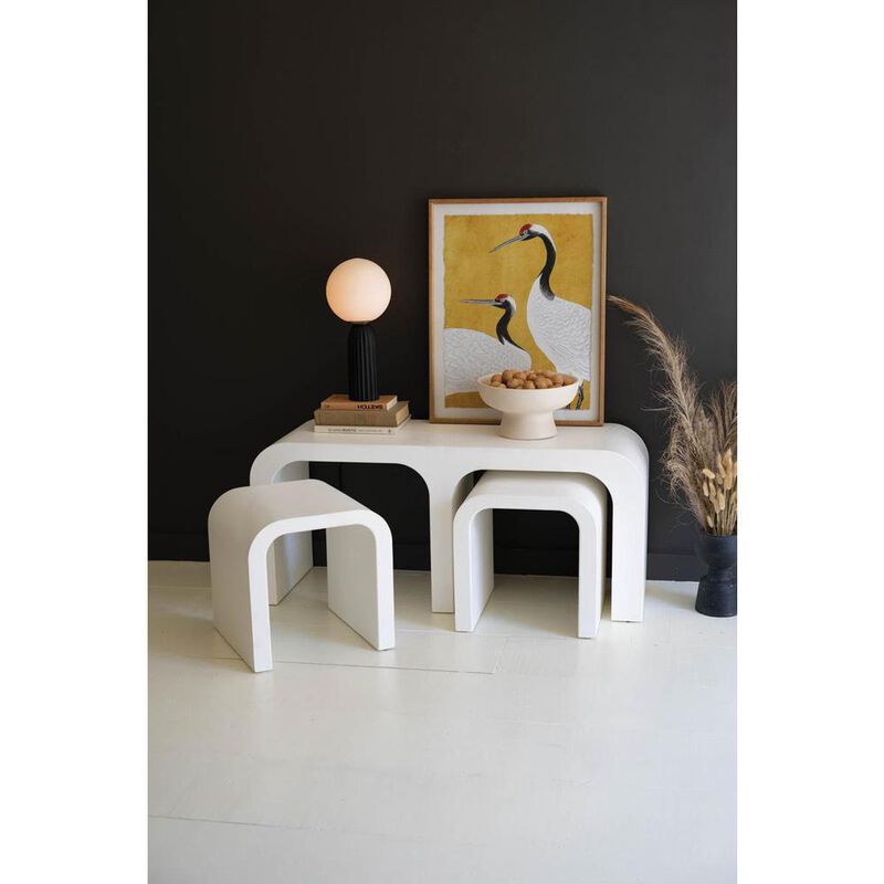 Kalalou Inc White Wood Rectangle Coffee Table with Nesting Accent Tables image number 1