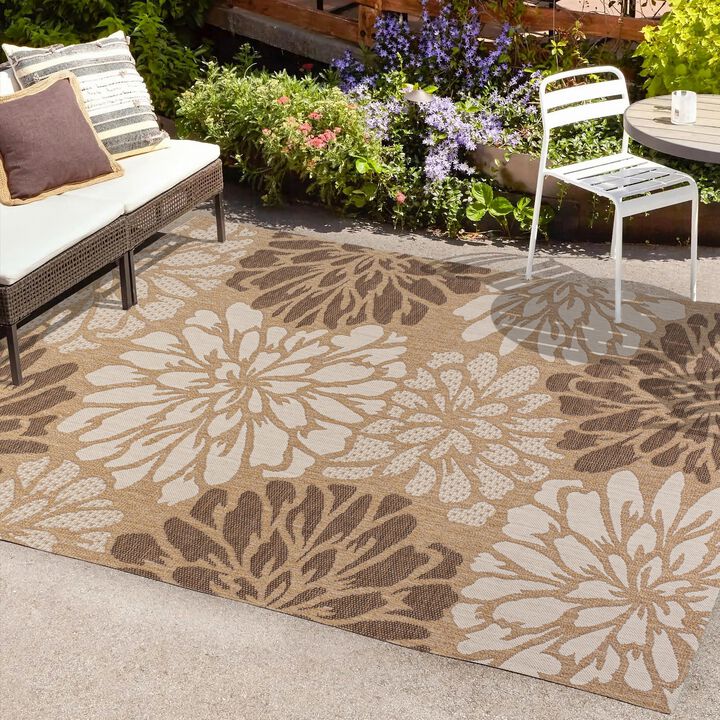 Zinnia Modern Floral Textured Weave Indoor/Outdoor Area Rug