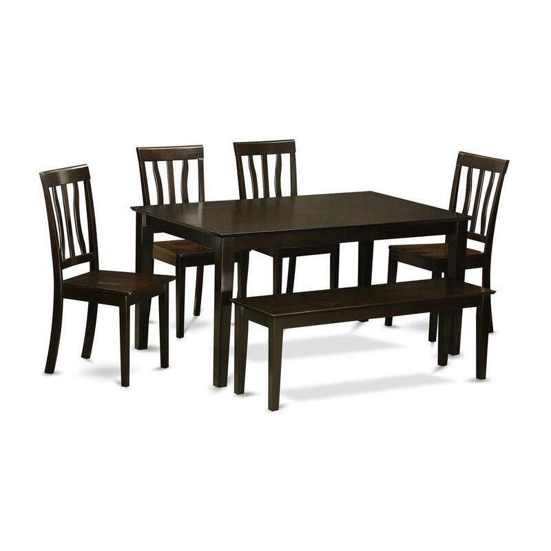 6 PC Dining Table with bench set-Dining Table and 4 Kitchen Chairs and Bench