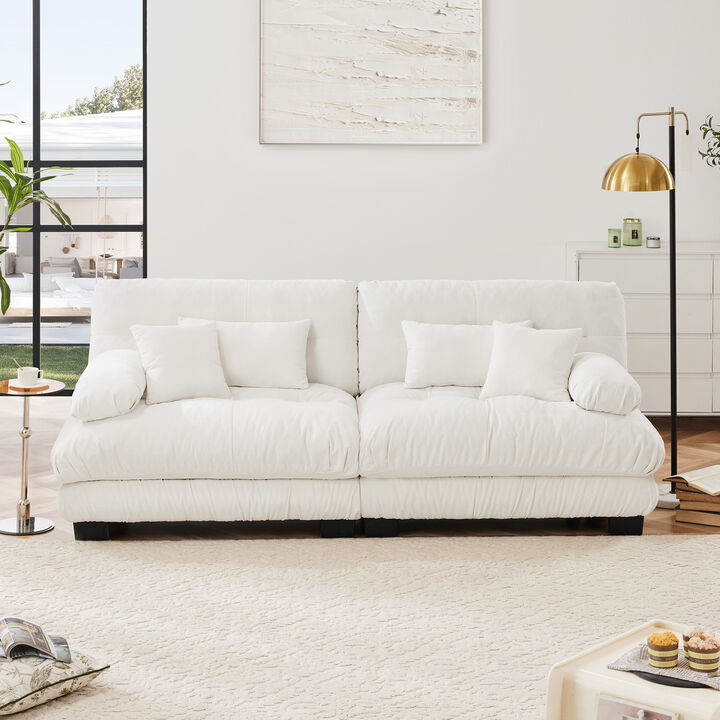 2-Seater Cloud Couch for Living Room, Chenille Fabric Sofa with 2 Lumbar & 2 Throw Pillows, High-Resilience Foam