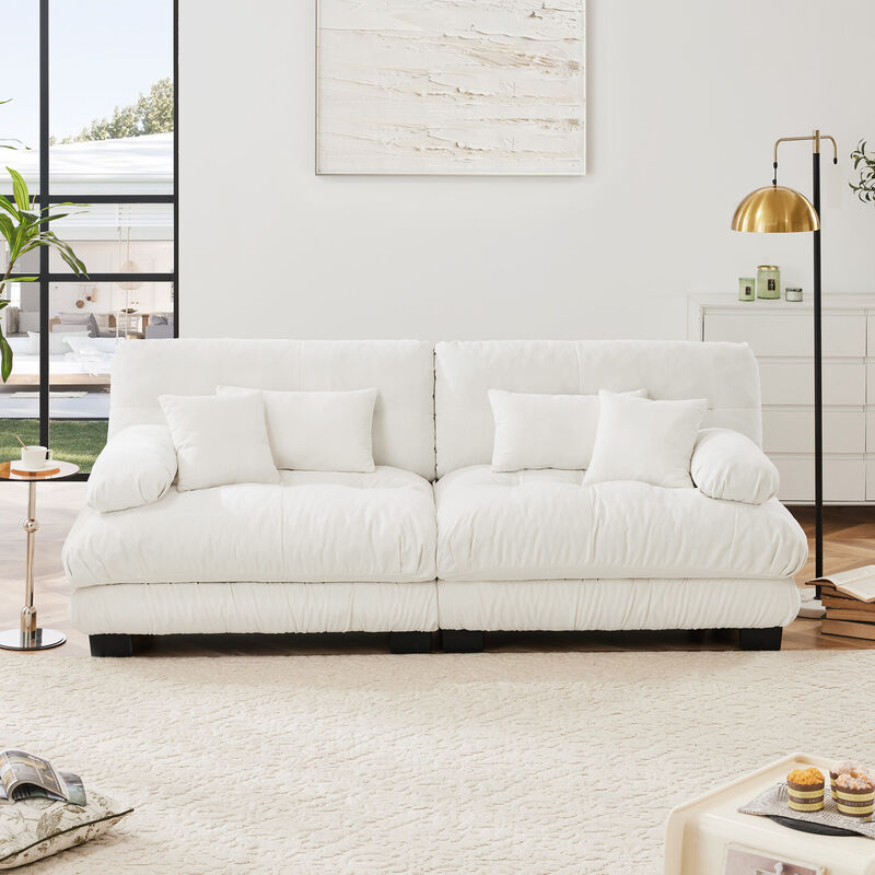 2-Seater Cloud Couch for Living Room, Chenille Fabric Sofa with 2 Lumbar & 2 Throw Pillows, High-Resilience Foam image number 1