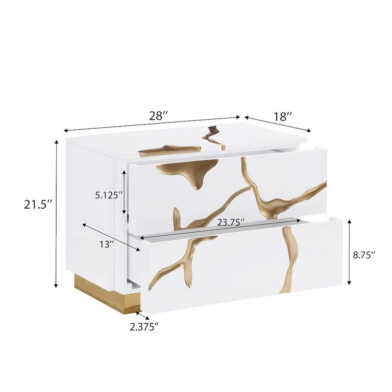 Best Master Furniture Trevello High-Gloss Lacquered Left Nightstand, Gold Accents (White) image number 5