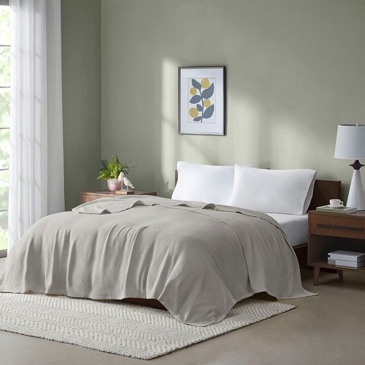 Gracie Mills Brock Classic Lightweight Basketweave Cotton Blanket 250 GSM