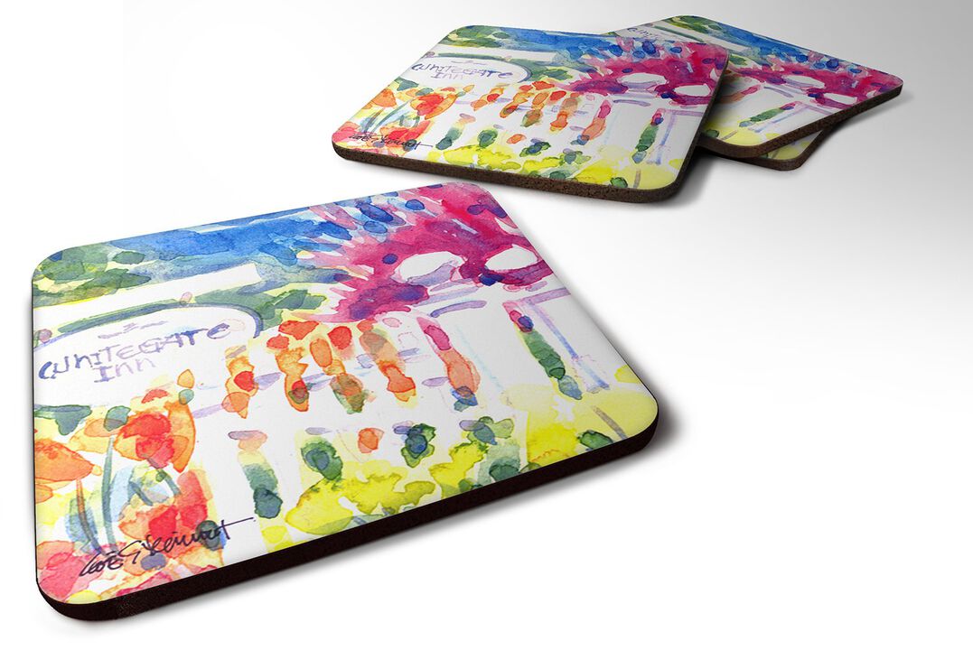 Caroline's Treasures 6124FC Whitegate Inn fence Houses Foam Coasters (Set of 4), 3.5 H x 3.5 W, Multicolor