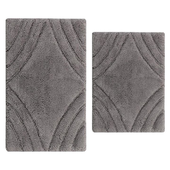 Knightsbridge Diamond 220 GSF Non Skid Back Bath Rug Set - 2- Piece - 17x24 and 21x34", Silver