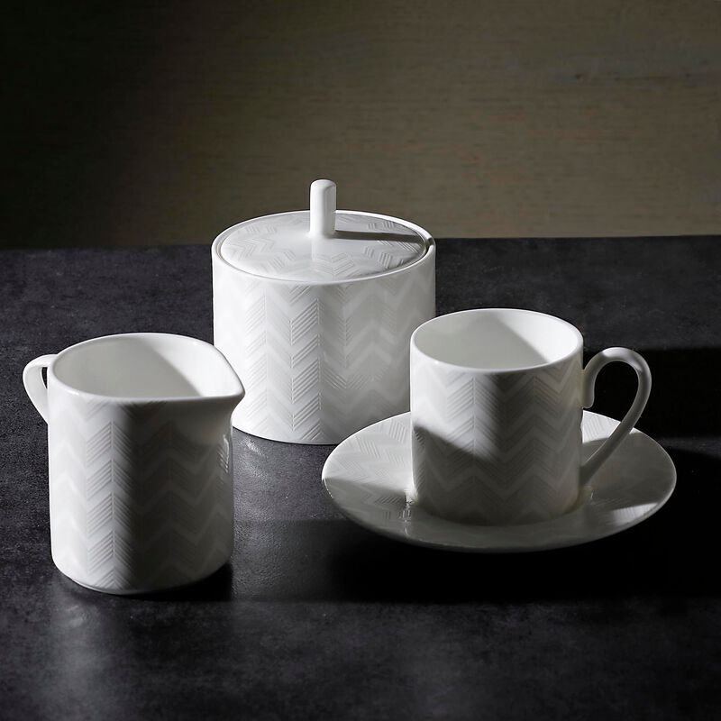 Coffee Cup & Saucer ZIG ZAG WHITE Set of 2, cup diam. 2.36", H 2.4", saucer diam. 4.72" image number 2