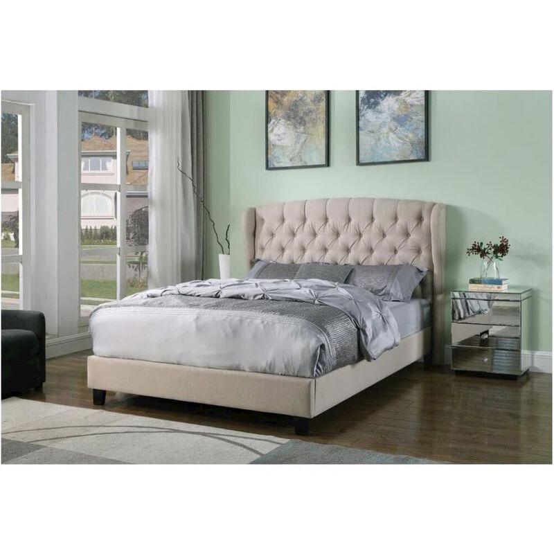 Best Master Furniture Frances Solid Wood/Fabric Upholstry Queen Platform Bed - Beige