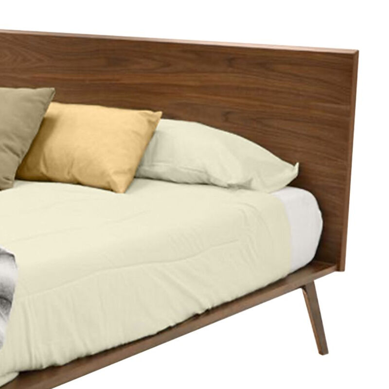 Cary King Size Platform Bed, Panel Headboard, Brown Walnut Veneer - Benzara