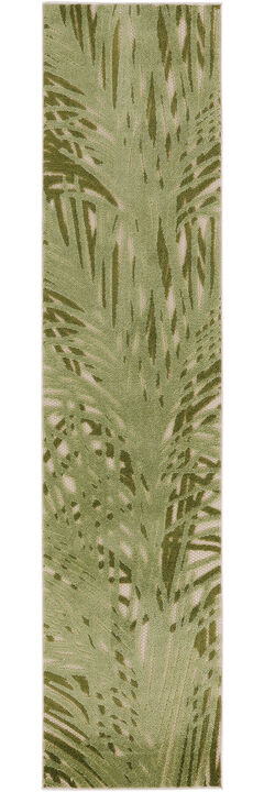 HomeRoots 6' Ivory And Green Palm Leaf Indoor Outdoor Runner Rug