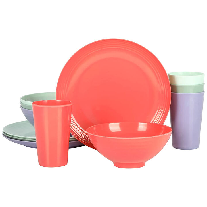 Gibson Home Zelly 12 Piece Round Melamine Dinnerware Set in Assorted Colors