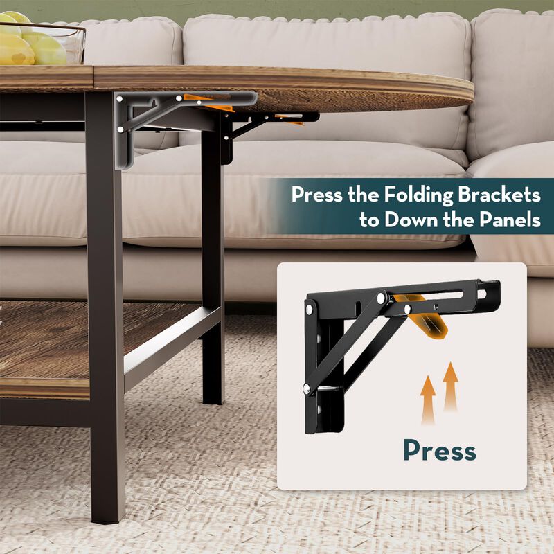 SAYGOER Coffee Table 2-Tier Small Folding Coffee Tables with Storage for Living Room Mid Century Center Table Vintage Extended T