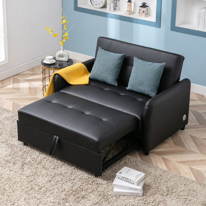 51" Convertible Sleeper Bed, Adjustable Oversized Armchair with Dual USB Ports for Small Space