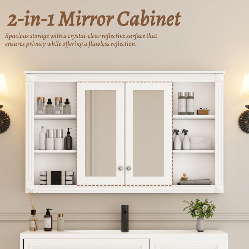 ELEMENT ACE 47 Inch Wall Mounted Mirror Cabinet with Adjustable Shelves and Open Storage image number 7