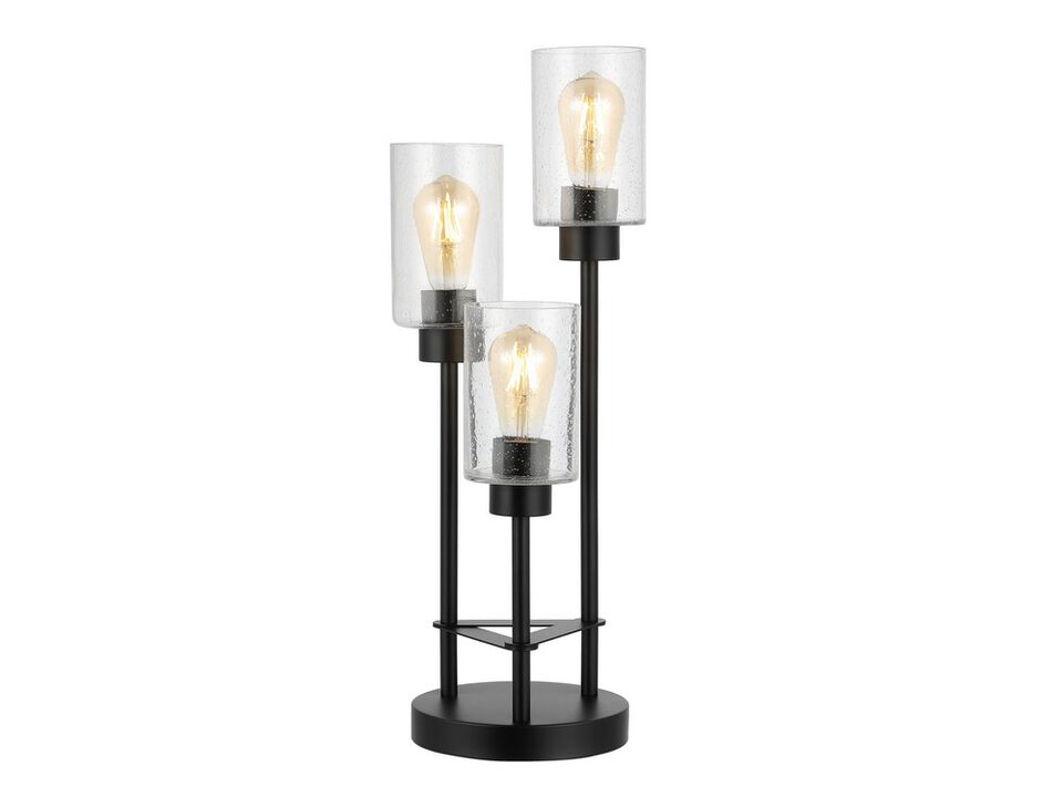 Axel Modern 20.5" 3-Light Iron/Seeded Glass Modern Industrial LED Table Lamp, Black