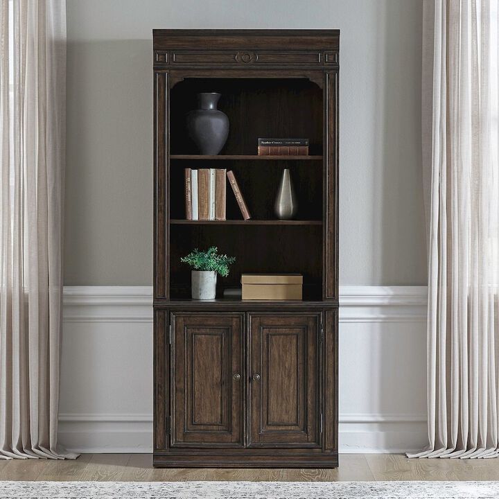 Liberty Furniture Bookcase Home Office Adjustable Shelves Display with Storage - Chateau Brown