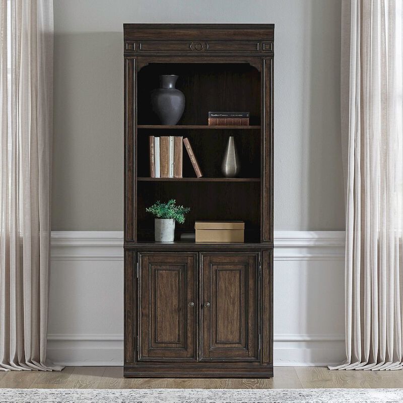 Liberty Furniture Bookcase Home Office Adjustable Shelves Display with Storage - Chateau Brown image number 1