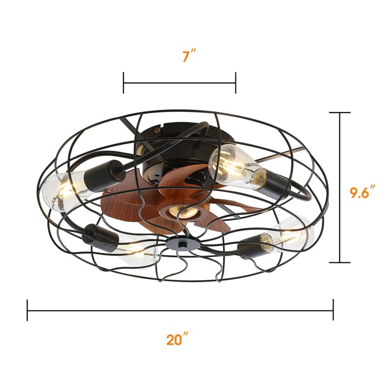 Industrial 20" Ceiling Fan With Matte Black 6 Speed Wind E26 Remote Control Reversible DC Motor image number 3