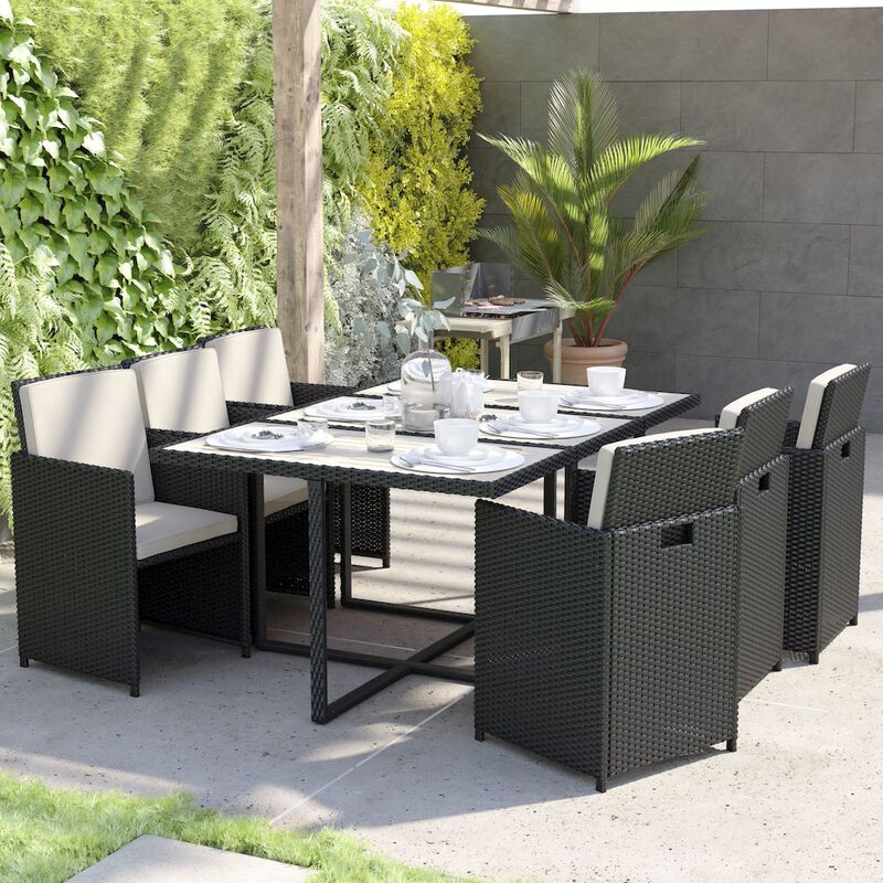 Flash Furniture 7 Piece Set, Black Wicker Modular Chairs-Cream Cushions image number 7