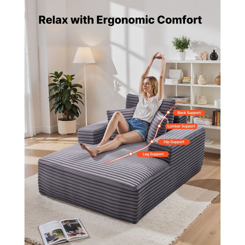 Indoor Chaise Lounge Chair, Modern Deep Seat Sofa with Armrests & Throw Pillows image number 6