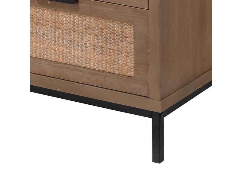 Side Table with MDF Frame and 2 Rattan Weaving Front Drawers, Brown - Benzara image number 4