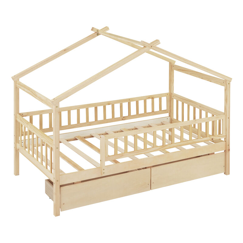 Merax Twin Size Wooden House Bed with 2 Drawers
