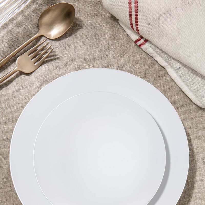 White with Silver Rim Organic Round Plastic Dinnerware Value Set (40 Sets) image number 8