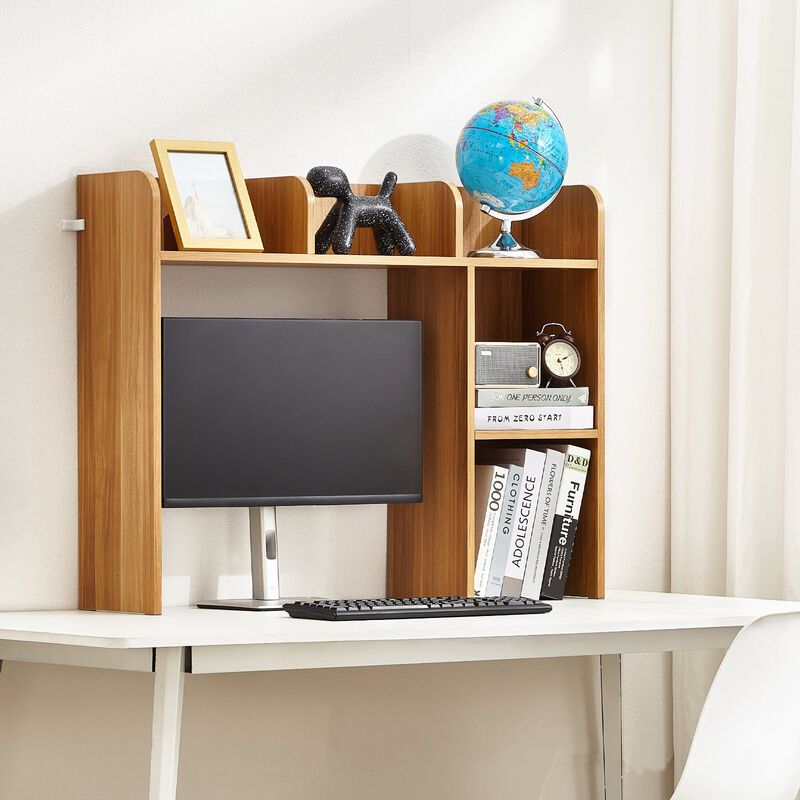 2-Tier Desktop Bookshelf Wood Organizer with Display Shelf for Office image number 1