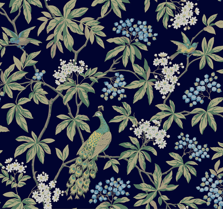 Peacock Estate Navy Wallpaper