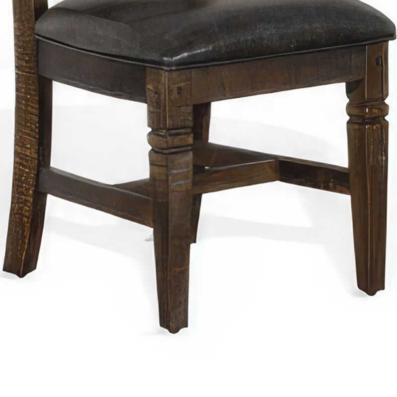 Flint Dining Chair, Set of 2, Ladderback, Dark Gray Fabric and Brown Mahogany - Benzara