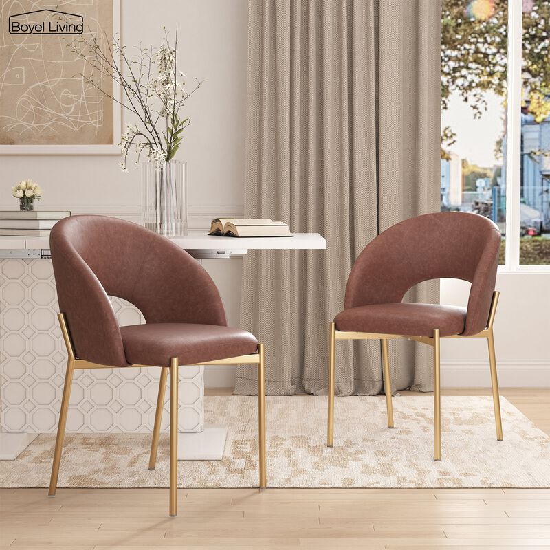 PU Dining Side Chair with Metal Legs,  for Dining Room, Bedroom, Living Room, Study Room, Office Area (Set of 2) image number 1