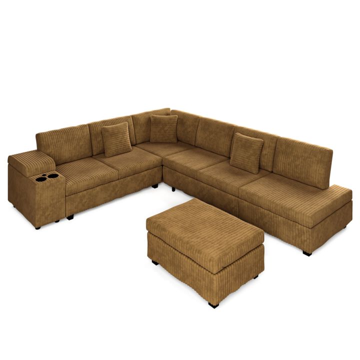 Piquop Corduroy L-Shaped Sectional Sofa Set