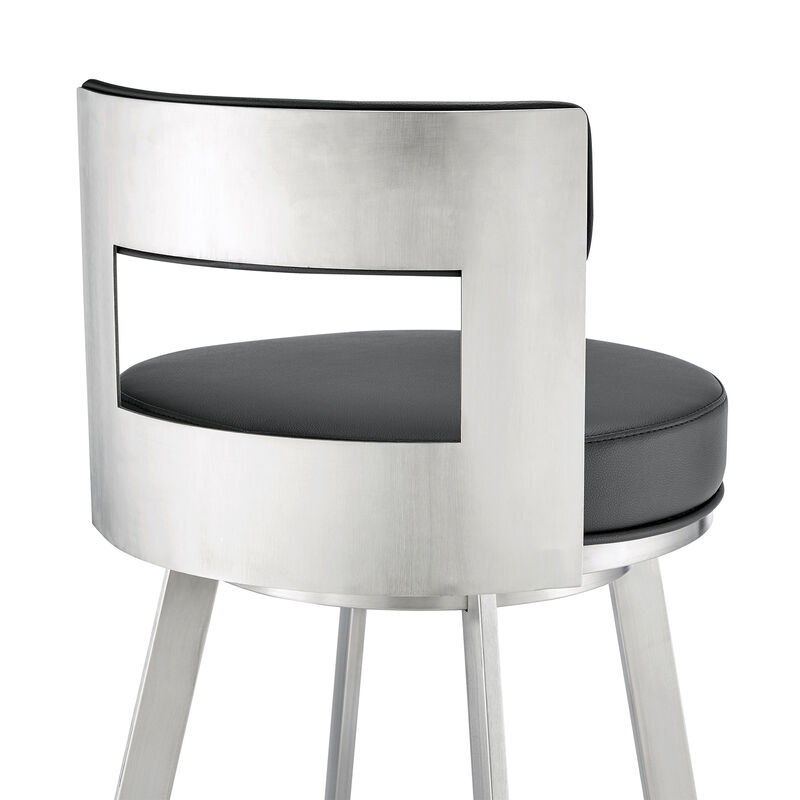 Lynof Swivel Stool in Silver Metal with Grey Faux Leather