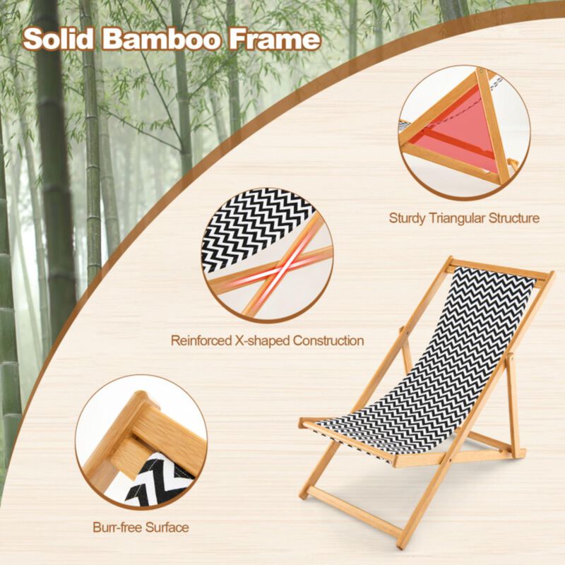 Hivvago Folding Bamboo Sling Chair with Adjustable Backrest and Canvas-Natural