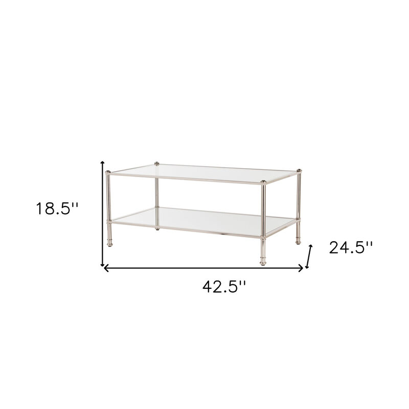 Hivvago 43 Inch  Silver Mirrored And Metal Rectangular Mirrored Coffee Table