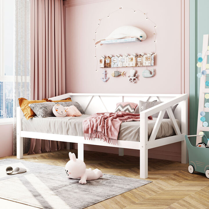 Whisen Twin Size Solid Wood Daybed, Multi-functional Sofa Bed with Storage Space for Living Room, Bedroom