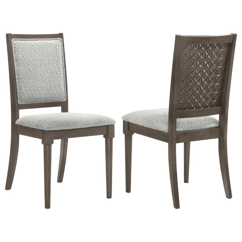 Nolan Dining Chair Set of 2, Gray Fabric, Dark Brown Hardwood Frame - Benzara