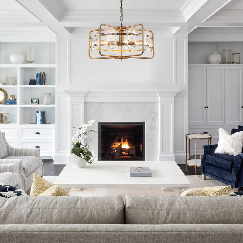 18 in. 4-Light Gold Crystal Caged Chandelier