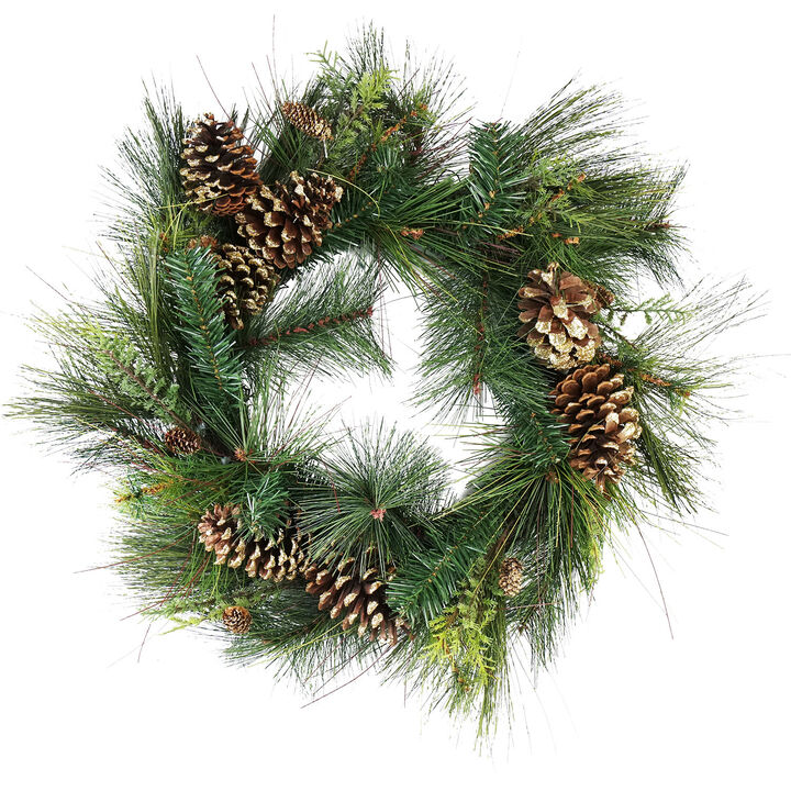 Artificial Mixed Pine with Pine Cones and Gold Glitter Christmas Wreath - 30 -Inch  Unlit