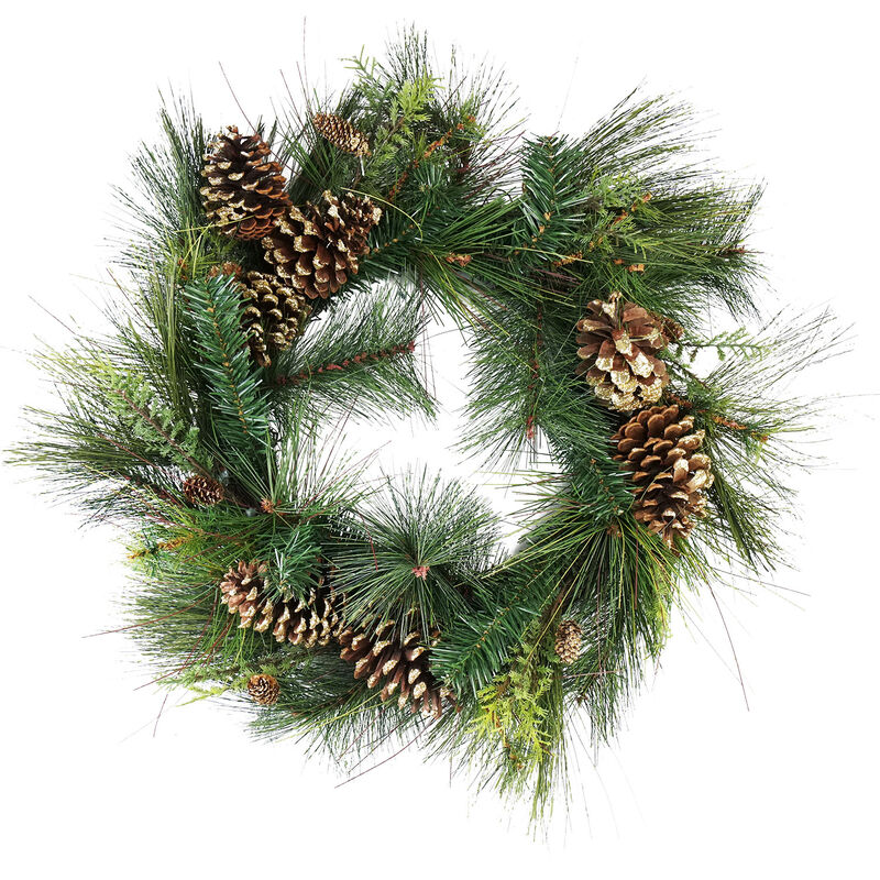 Artificial Mixed Pine with Pine Cones and Gold Glitter Christmas Wreath - 30 -Inch  Unlit image number 0