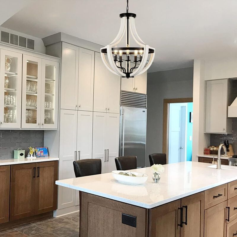 ELEMENT ACE 5-Light Modern Farmhouse Solid Wood Chandelier Dual Use Pendant & Flush Mount Ceiling Light Fixture for Dining Room Kitchen Island Living Room Foyer Entryway image number 4