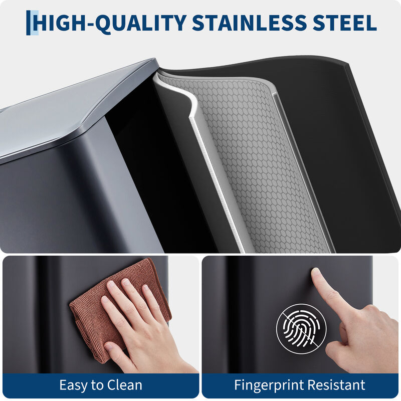 16 Gallon Triple Compartment Stainless Steel Trash Bin, Foot Pedal, Soft Close Lid, Removable Buckets, Large Capacity for Kitchen Office Bathroom image number 3